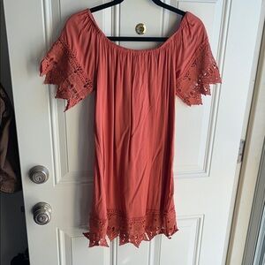 Iris burnt orange Mini Dress with Lace Sleeves